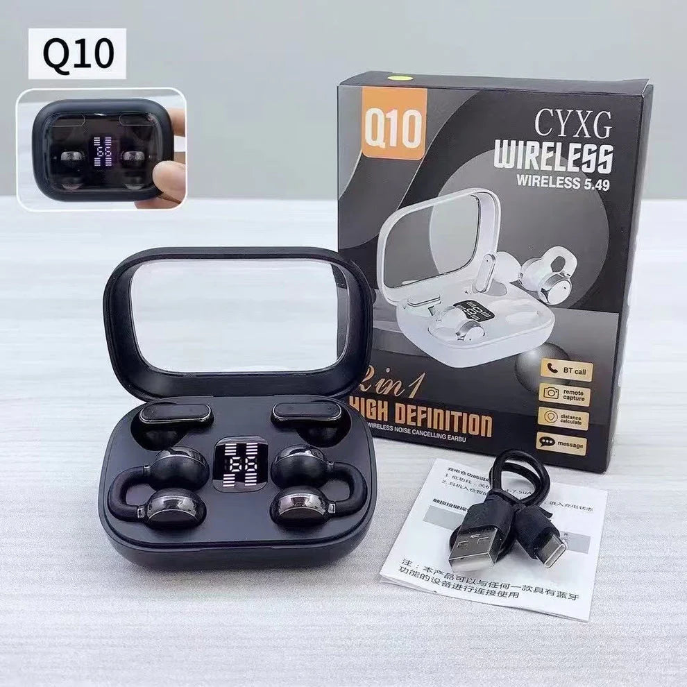 TWS Q10 – Écouteurs Sans Fil 2 en 1 avec Affichage Batterie